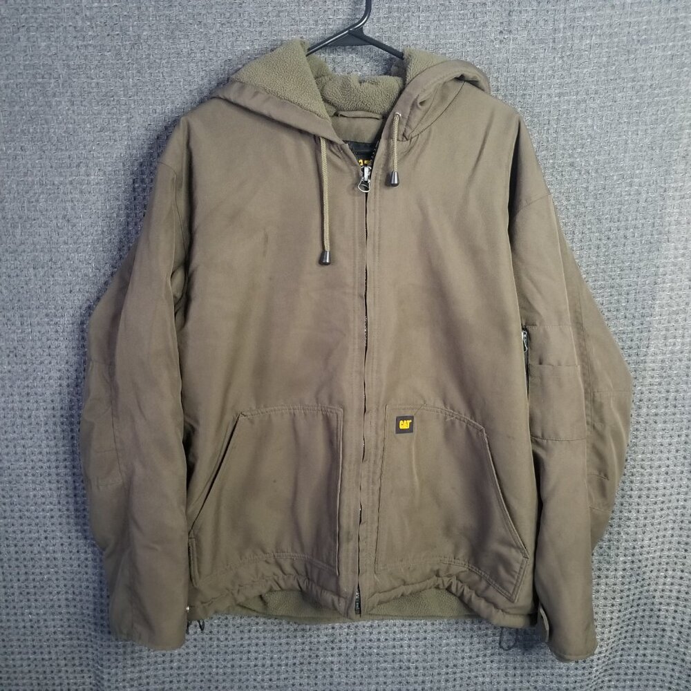 Cat Caterpillar Hooded Jacket Full Zip Plush Lining Work Coat Men's Medium